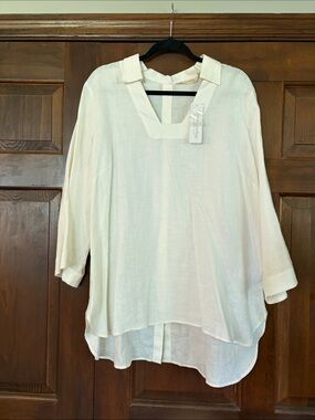 NWT Soft Surroundings Linen Morgana Button Back White Tunic Top Size 1XL